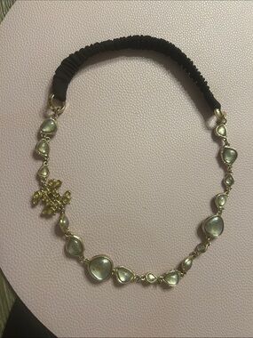 CHANEL Gold-Tone Hair Accessory with Black Elastic and Clear Glass Accents